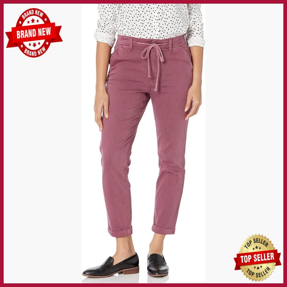 High Rise Tapered Pants With Drawstring Waist, Cuffed Ankle